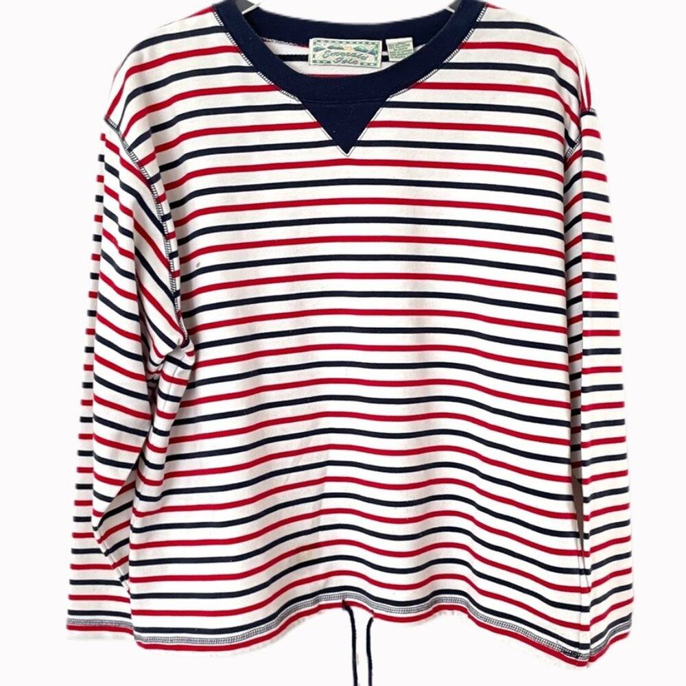 Vintage 90s Emerald Isle Striped Terry Cloth Pullover Sz L